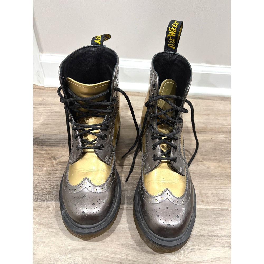 Dr. Martens Harrie Metallic Gold Pewter Wingtip Boots US 5 UK 3 Rare Metallic